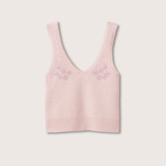 Mango sweater tank top with beaded flower embroidery detail on top - Picture 2 of 5